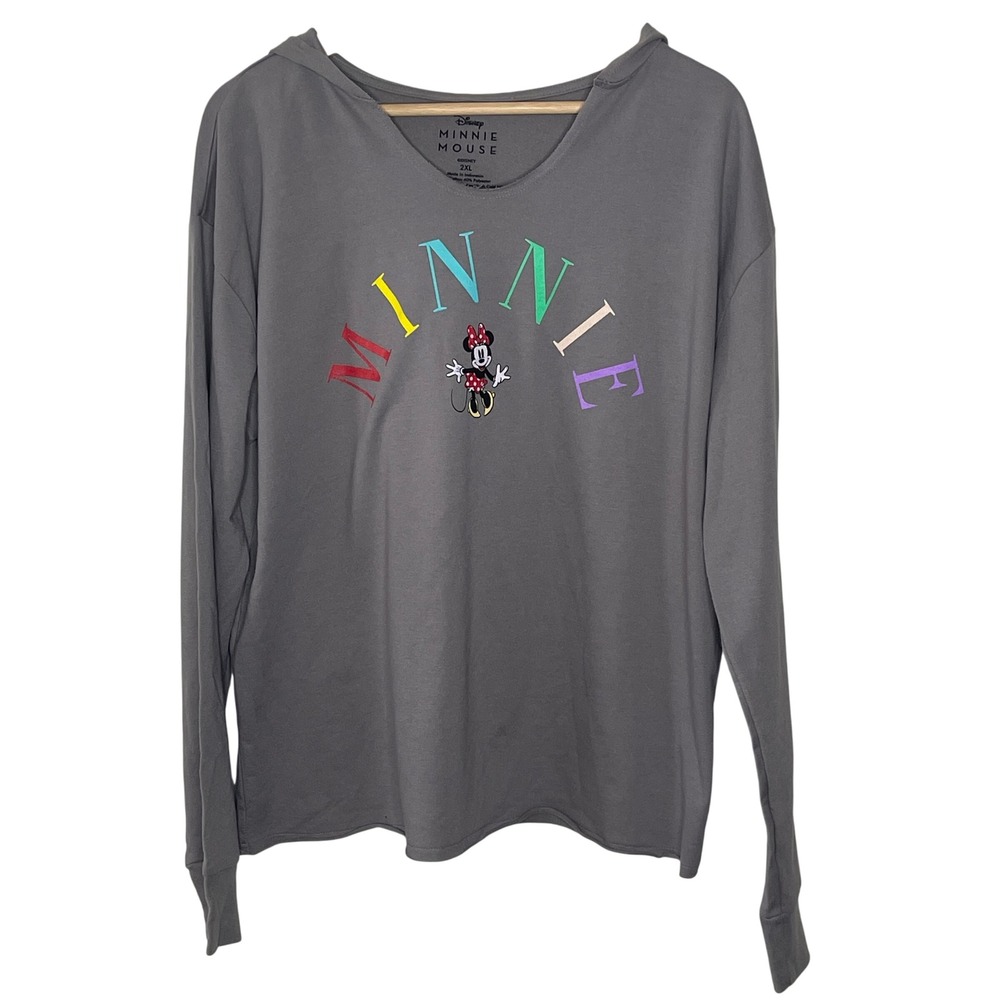 Disney Minnie Mouse Gray Rainbow Graphic‎ Pullover Hoodie Sweatshirt 2XL